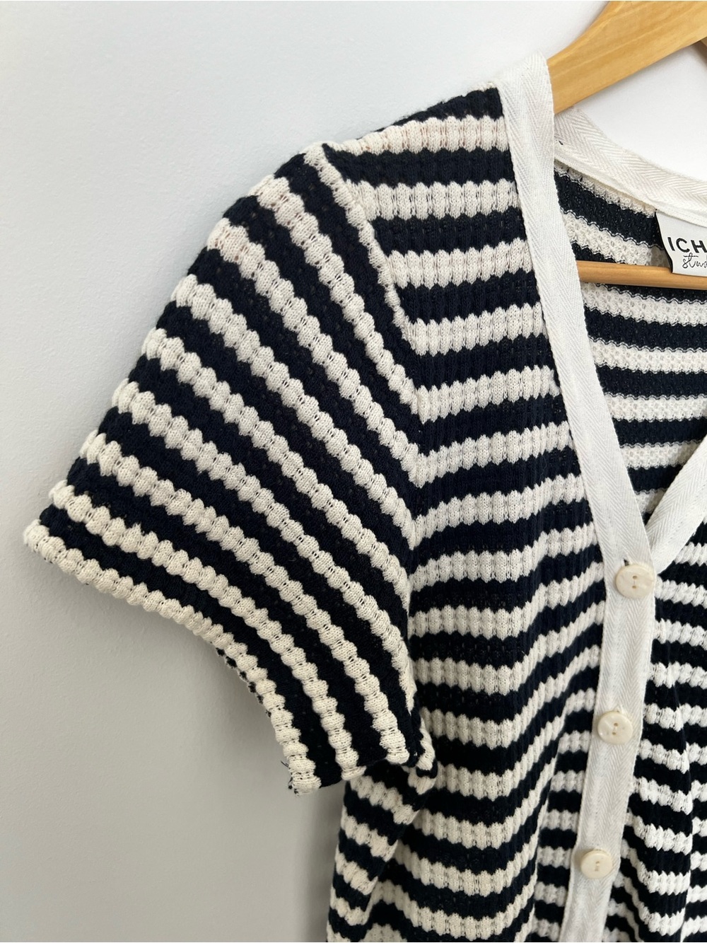 Striped Navy and White Short-Sleeve Knit Maxi